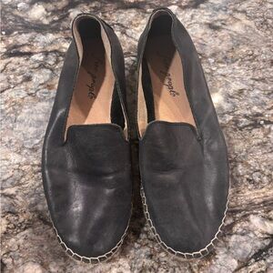 Free People Black Leather Espadrille Slip-On Shoes, 38(7.5)